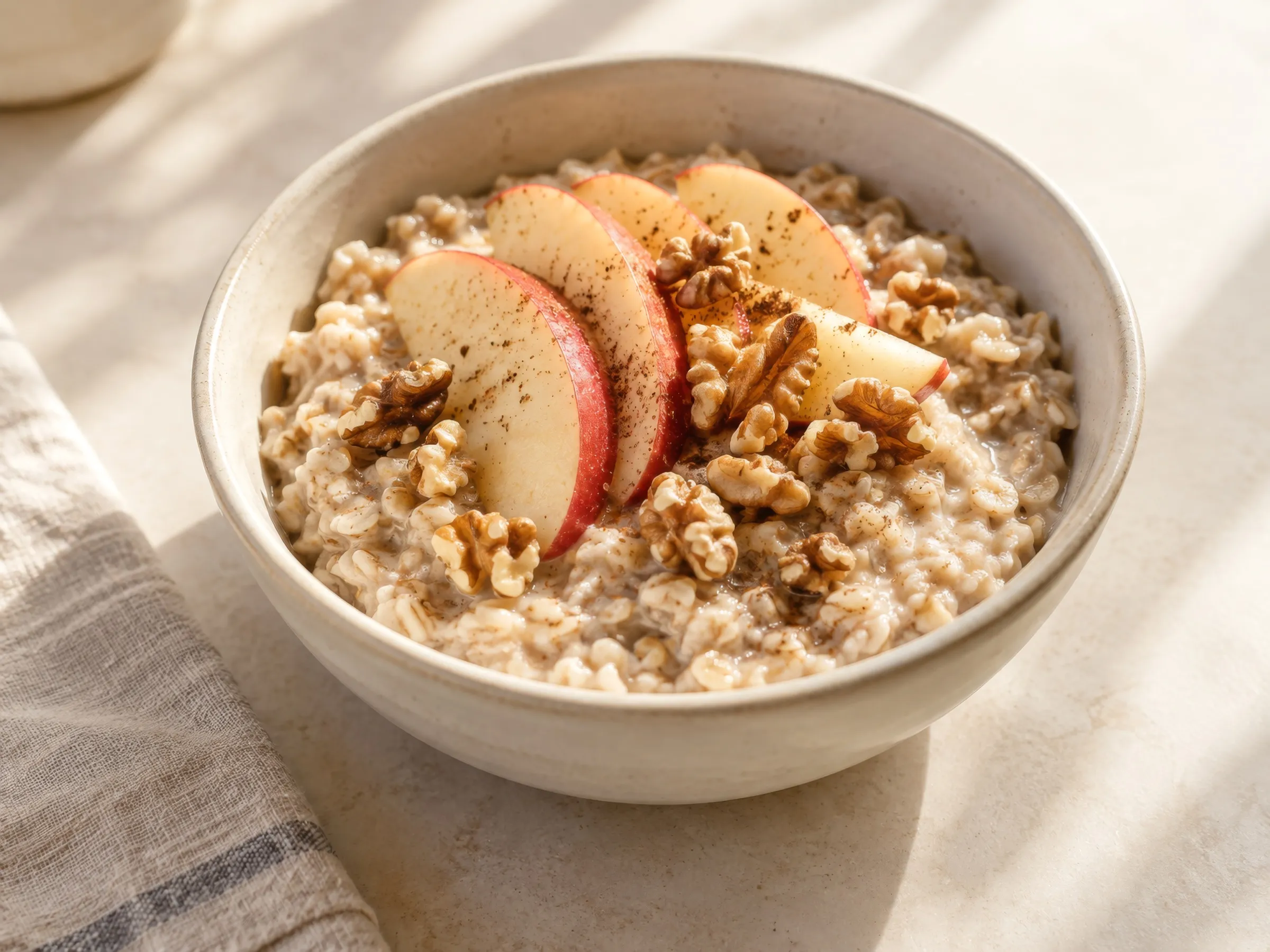 Avena con manzana, nuez y canela