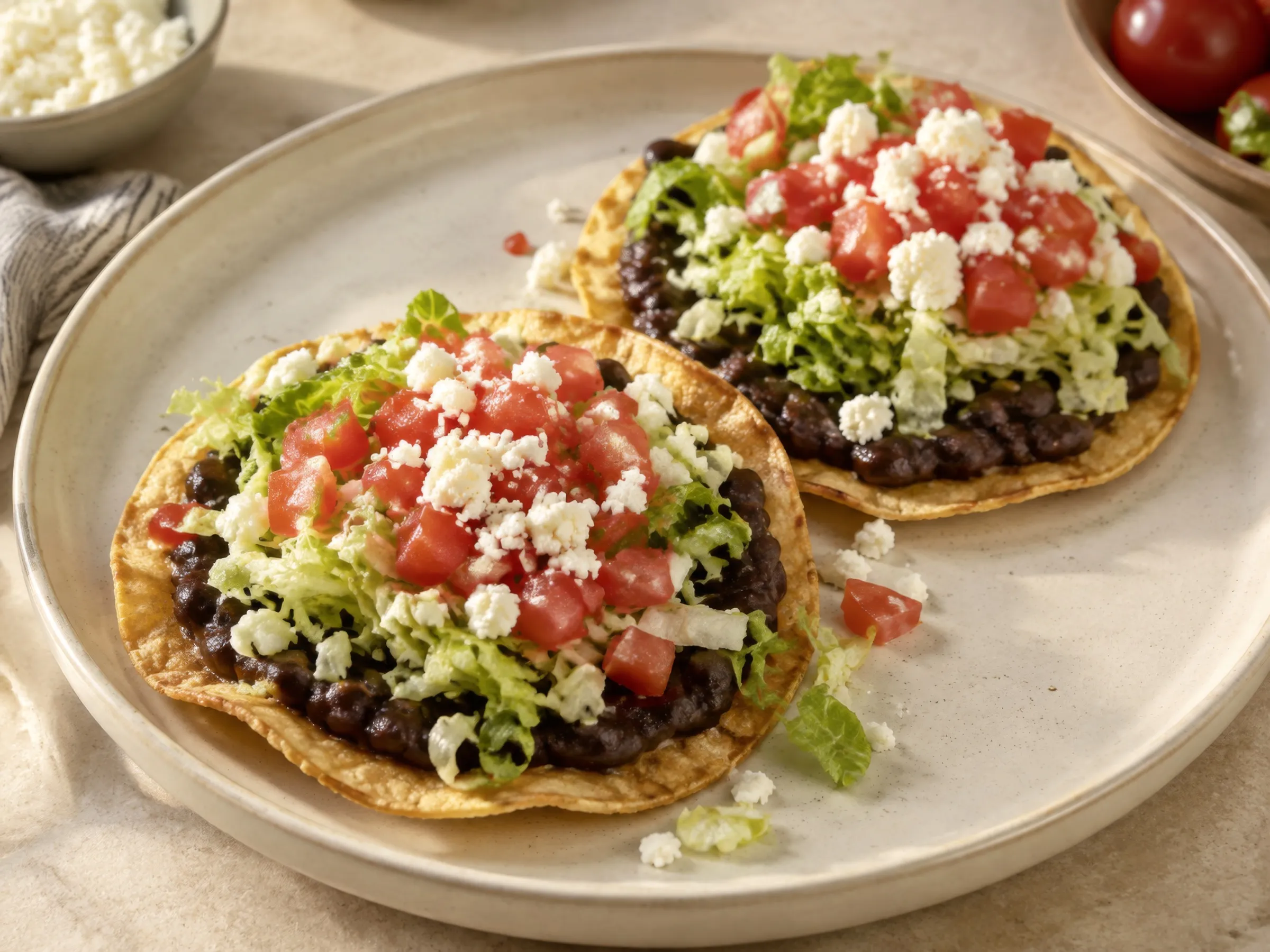 Tostadas horneadas con frijol negro y verduras